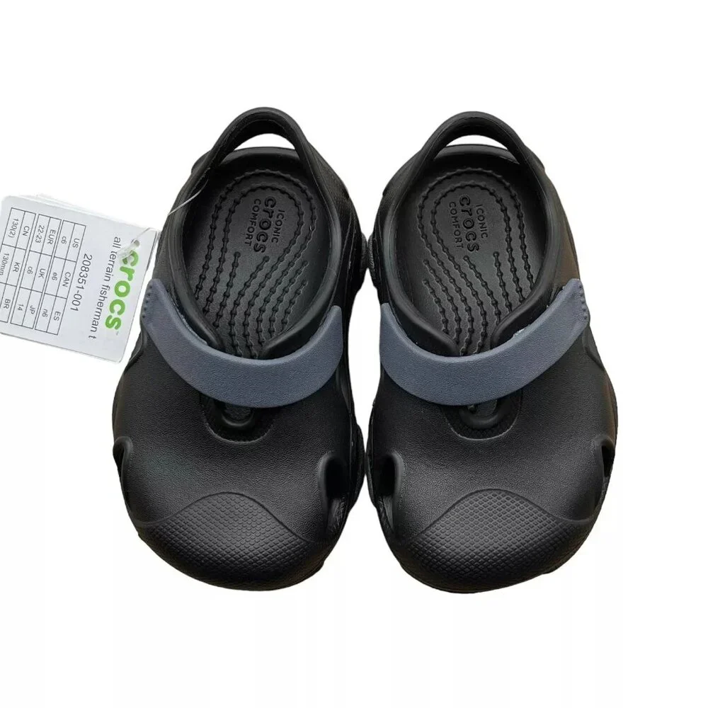 Crocs Baby/Toddler‎ Boys Fisherman Sandals Size 6 Black Closed Toe Slip-on